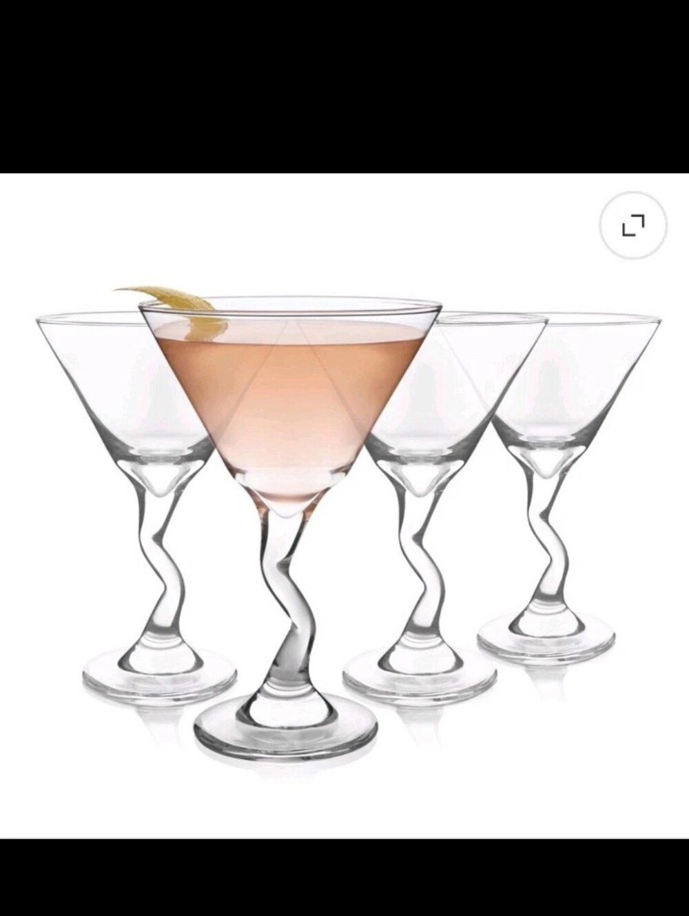 NWOT, Never used, Libby unique whimsy Z-martini glass stemare, 9 oz. Set Of 4